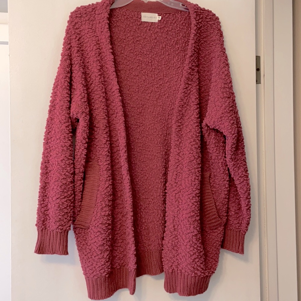 Dreamers Popcorn Fuzzy Teddy Pocket Cardigan Size L